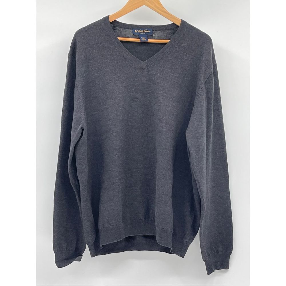 Brooks Brothers Sweater V Neck Men XL Gray Merino Wool Pullover‎ Long Sleeve